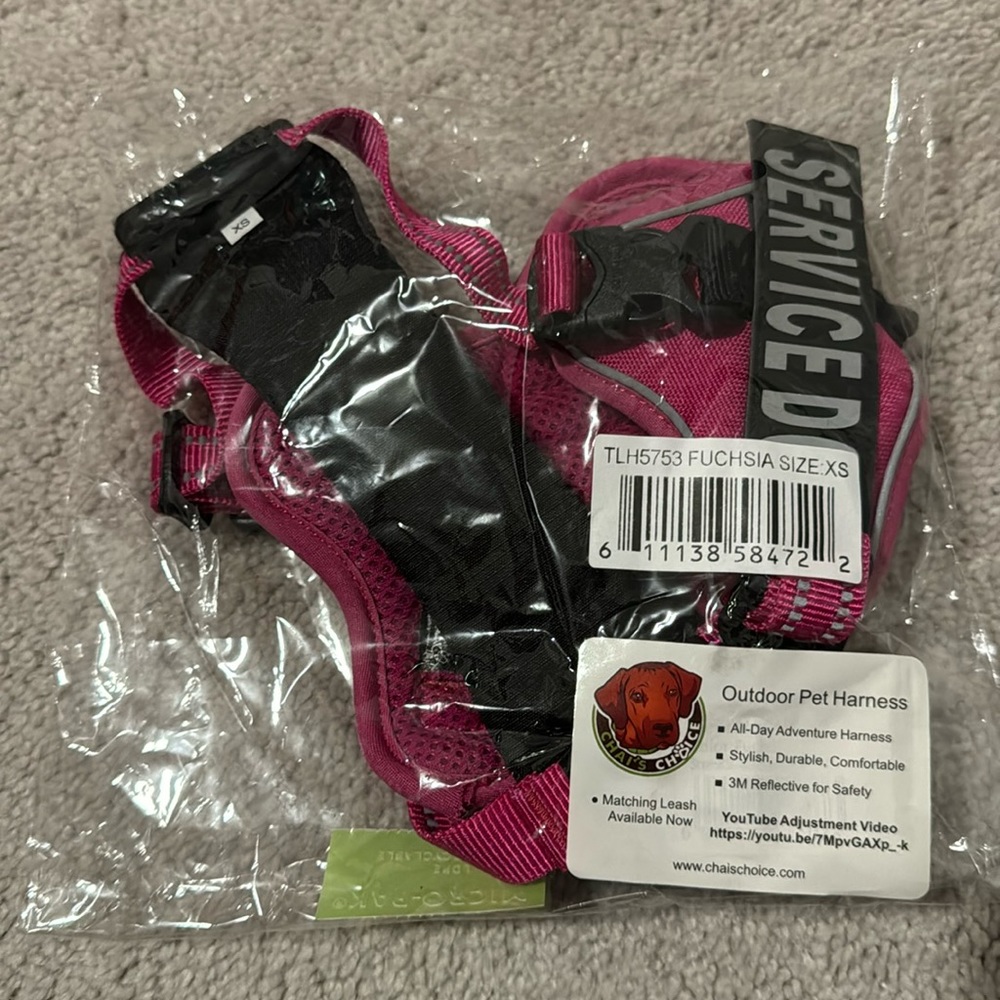 NWT Fuchsia Chai’s Choice Service Dog Vest Harness size XS